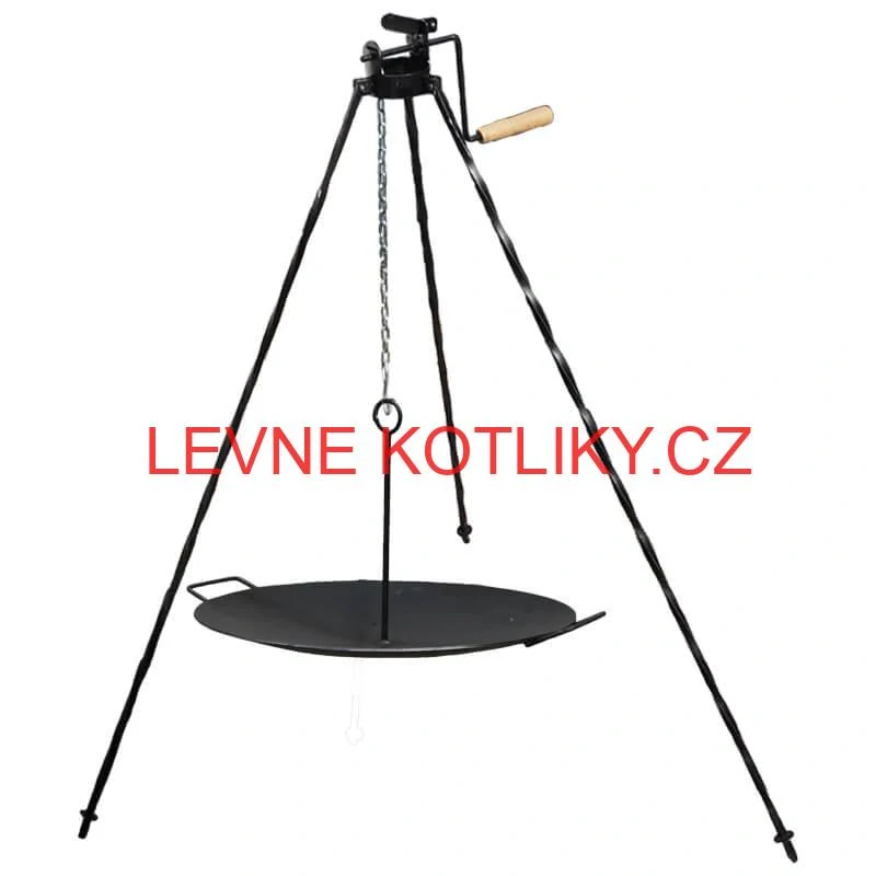 Grilovací souprava CLASSIC STEEL PRO: Trojnožka 1,2m s kladkou + Železná pánev 49 cm