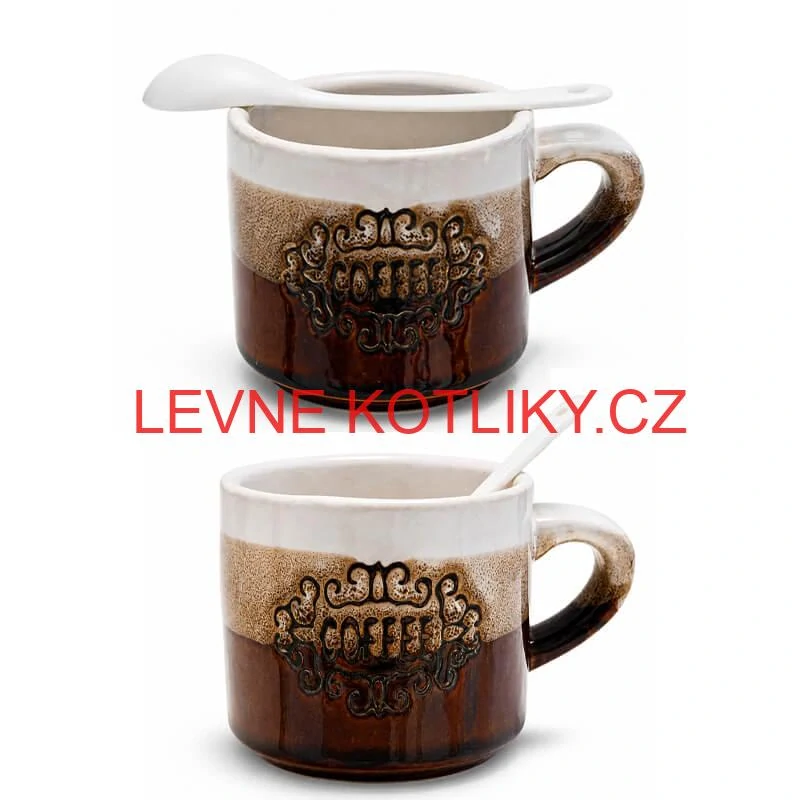 Keramické hrnky na kávu 150 ml COFFEE s lžičkami 2 ks