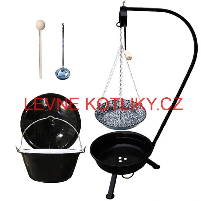Smaltovaný kotlík 13 L (1,2 mm) + smaltovaná pánev + přenosné ohniště