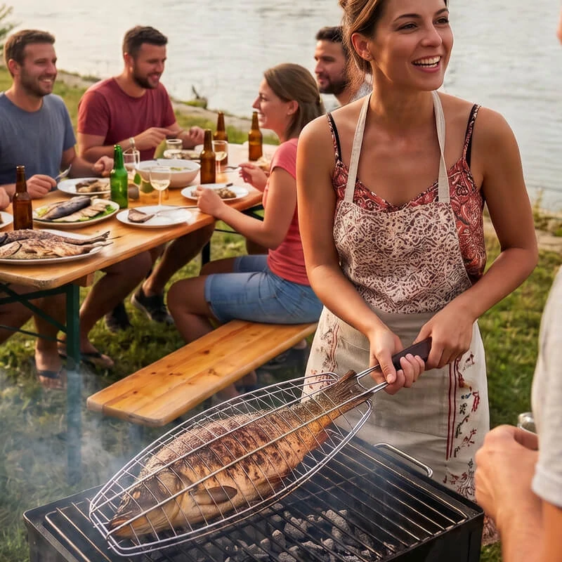 BBQ grilovací rošt na ryby – nerezové grilovací kleště 65 × 15 × 4 cm