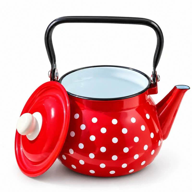 Smaltovaná konvice 2,5 l s puntíky – červená retro