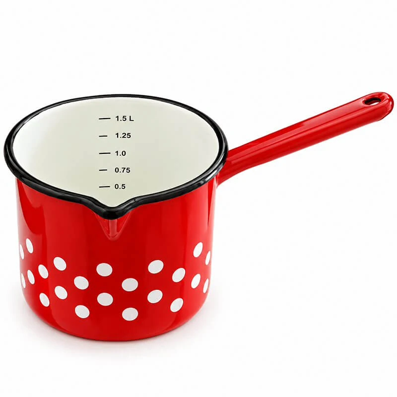 Červená smaltovaná džezva 1,5 l s puntíky