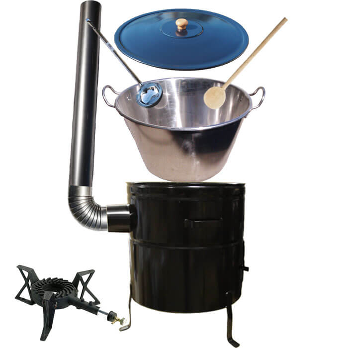 Zabijačkový nerezový kotel 100 L + kovová kotlina 60 cm + litinový hořák