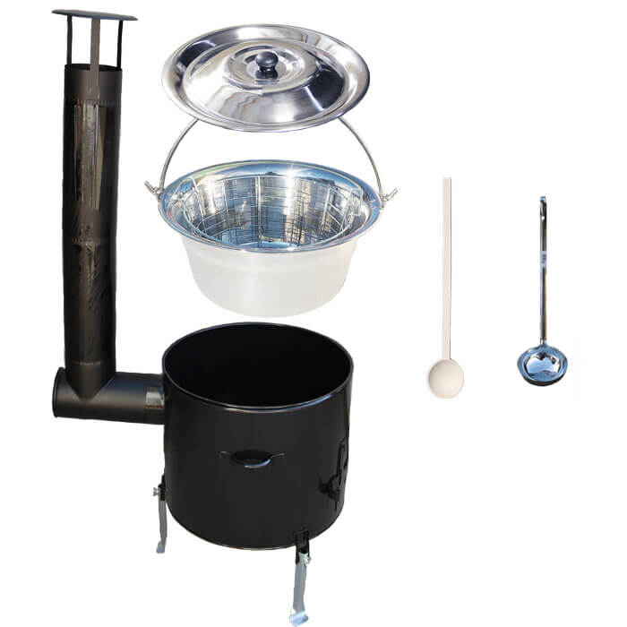 Nerezový kotlík 22 L (0,8 mm) + drátěný koš + smaltovaná kotlina 42 Easy party (SMALT)