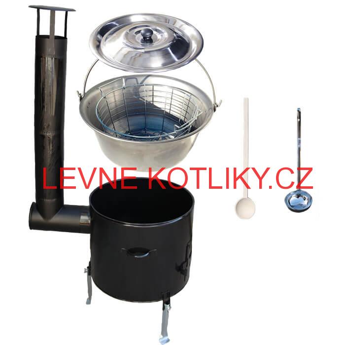 Nerezový kotlík 20 L (1,5 mm) + drátěný koš + smaltovaná kotlina 42 Easy party (SMALT)
