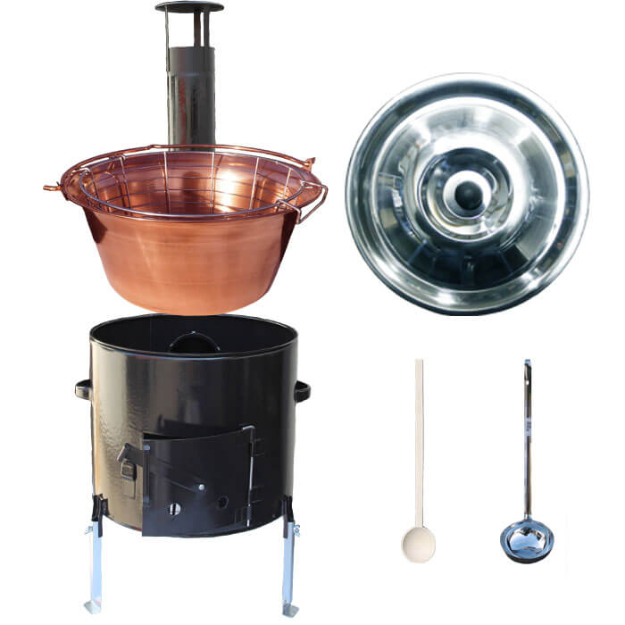 Měděný kotlík 30 L (1,2 mm) + drátěný koš + smaltovaná kotlina 45 Easy party (SMALT)