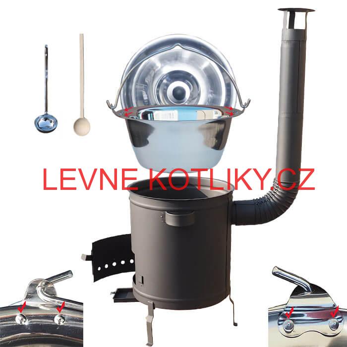Nerezový kotlík 30 L (0,8 mm) zesílený s nýty + silnostěnná (1,5 mm) a žáruvzdorná kotlina 45 PLUS 600