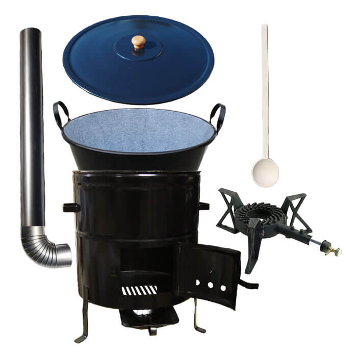 Zabijačkový smaltovaný kotel 50 L + kovová kotlina 50 cm + hořák 7 kW + kouřovod