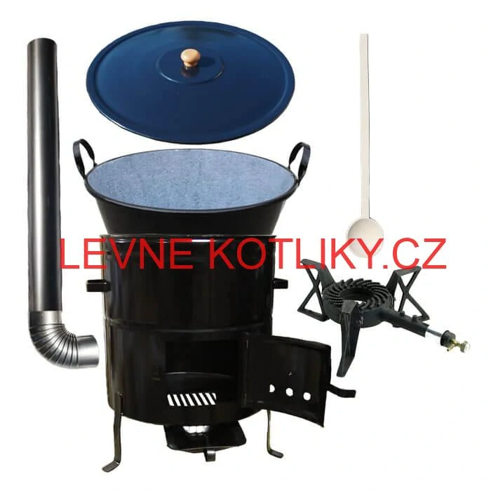 Zabijačkový smaltovaný kotel 60 L + kovová kotlina 53 cm + hořák 7 kW + kouřovod
