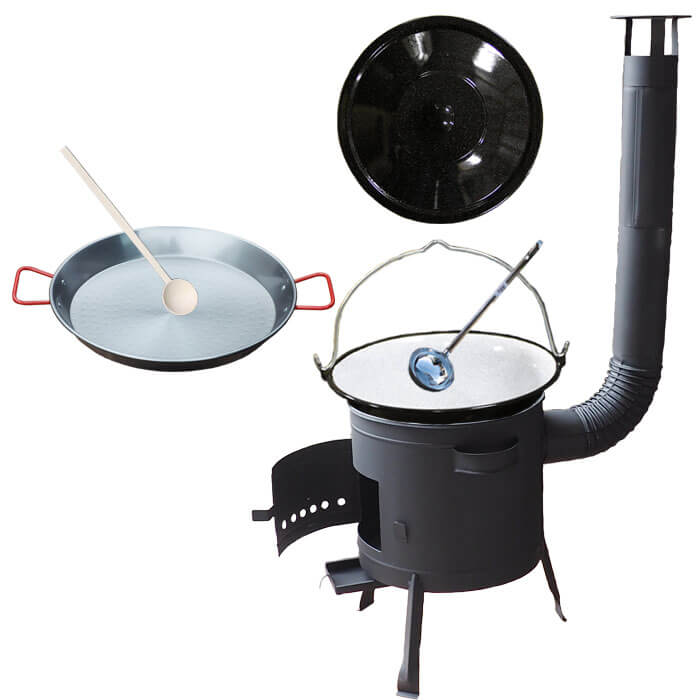 Smaltovaný kotlík 20 L + Paella ocelová pánev 46 cm + žáruvzdorná nízká kotlina 42 PLUS 600