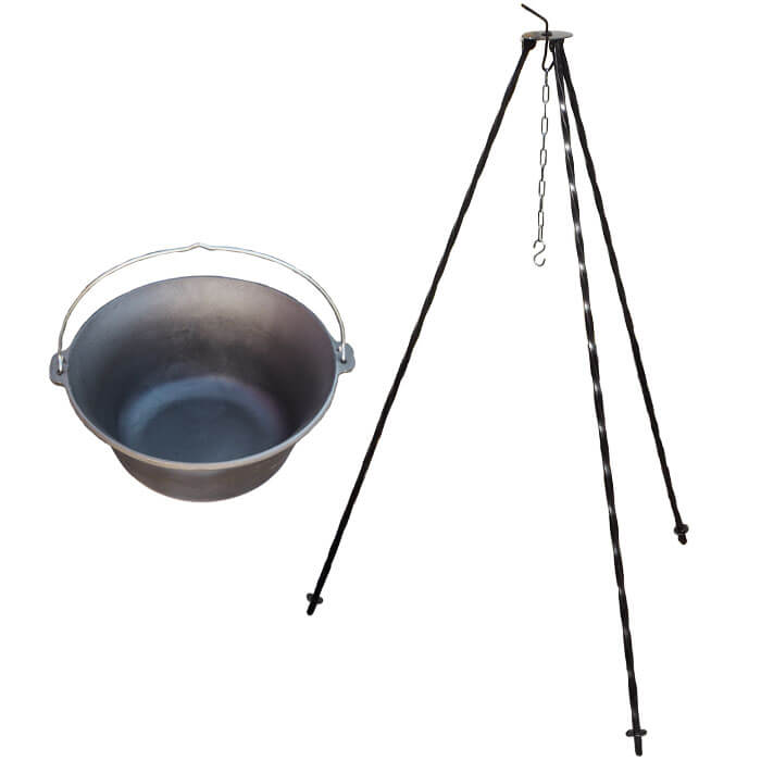 Litinový kotlík 10,8 L + trojnožka 1,2 m