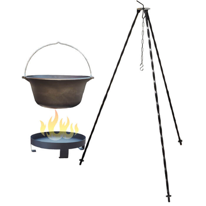 Litinový kotlík 7,2 L + trojnožka 1,2 m + ohniště 36 cm
