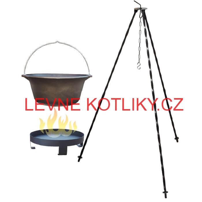 Litinový kotlík 10,8 L + trojnožka 1,2 m + ohniště 36 cm