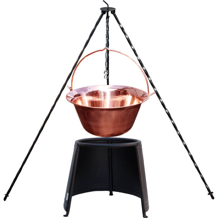 Měděný kotlík 20 L (1,2 mm) + chránič plamene 43 cm + trojnožka 1,2 m