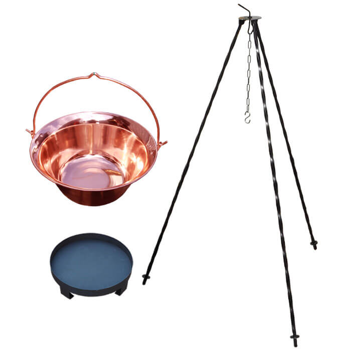 Měděný kotlík 20 L (1,2 mm) + trojnožka 1,2 m + ohniště 36 cm