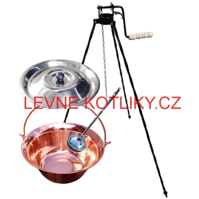 Měděný kotlík 10 L (1,2 mm) + poklice + stojan s kladkou VAR