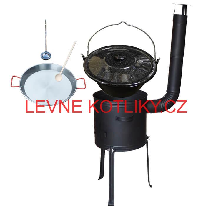 Smaltovaný kotlík 13 L (1,2 mm) + Paella pánev 38 cm + kotlina s vysokými nožičkami 36 cm, žáruvzdorná barva Plus 700