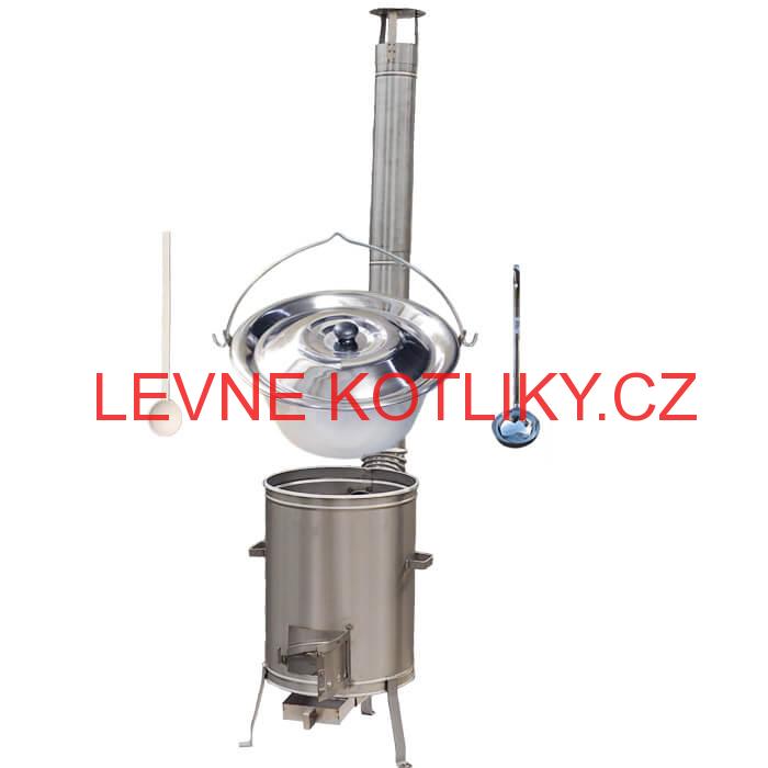 Nerezový kotlík 30 L (0,8 mm) zesílený s nýty + nerezová kotlina 45 cm LUX + vařečka a naběračka