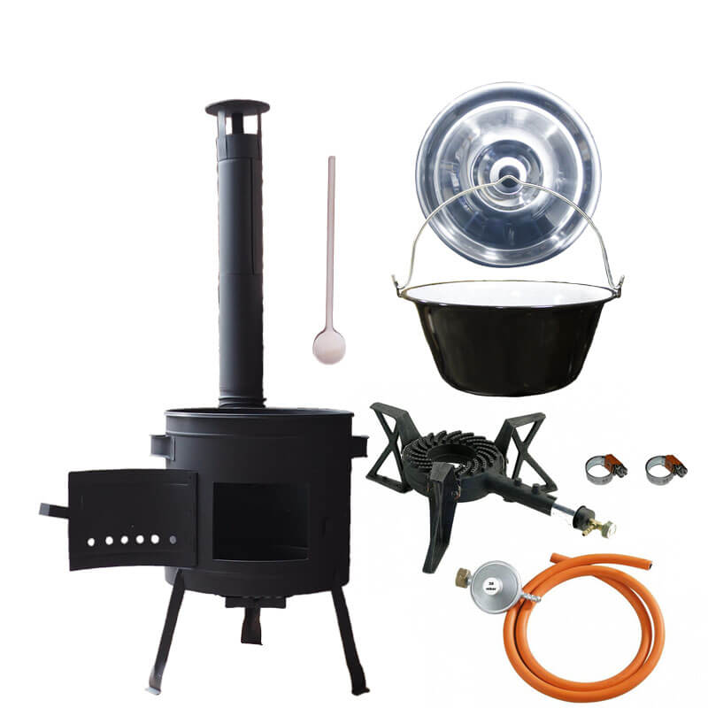 Smaltovaný kotlík (1,2 mm) 25 L + litinový hořák 5,5 kW + nízká kotlina 42 PLUS 600 + nerezová poklice INOX