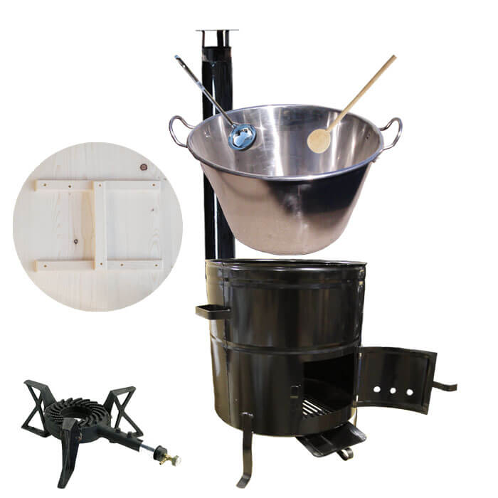 Zabijačkový nerezový kotel 100 L + kovová kotlina 60 cm + litinový hořák