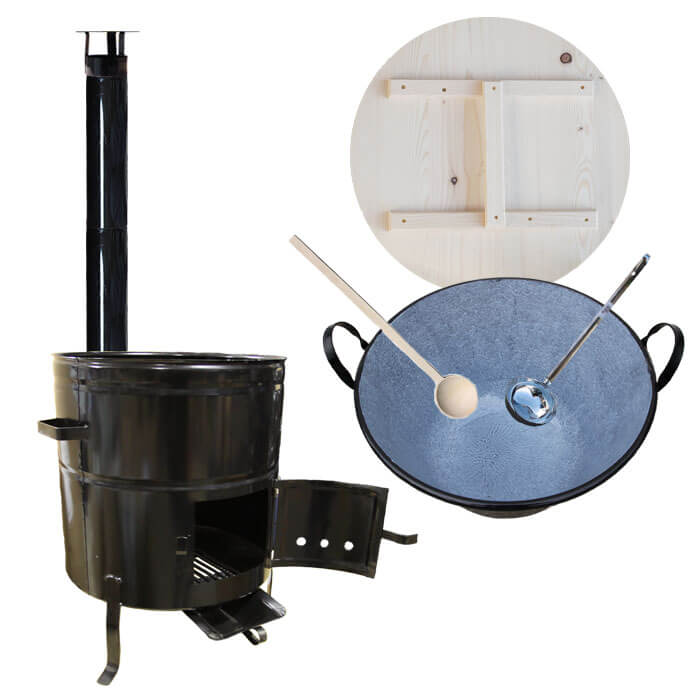 Smaltovaný kotel 100 L + kovová kotlina 60 cm + vařečka a naběračka BIG PARTY