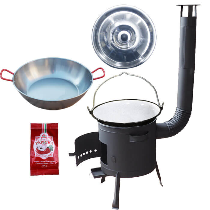 Smaltovaný kotlík 22 L + Pánev PAELLA (WOK) 45 cm + sladká paprika 50 g + nízká kotlina 42 PLUS 600
