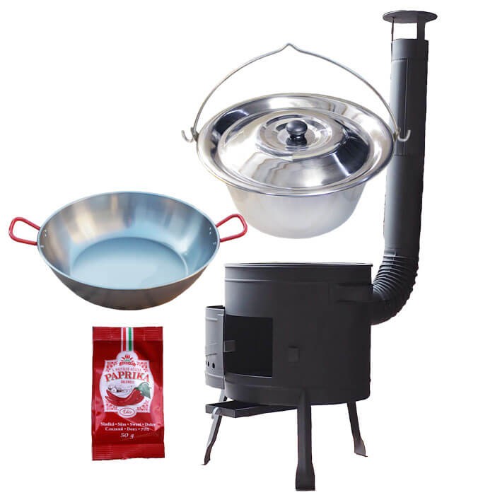 Nerezový kotlík 22 L (0,8 mm) INOX + Pánev PAELLA (WOK) 45 cm + sladká paprika 50 g + nízká kotlina 42 PLUS 600