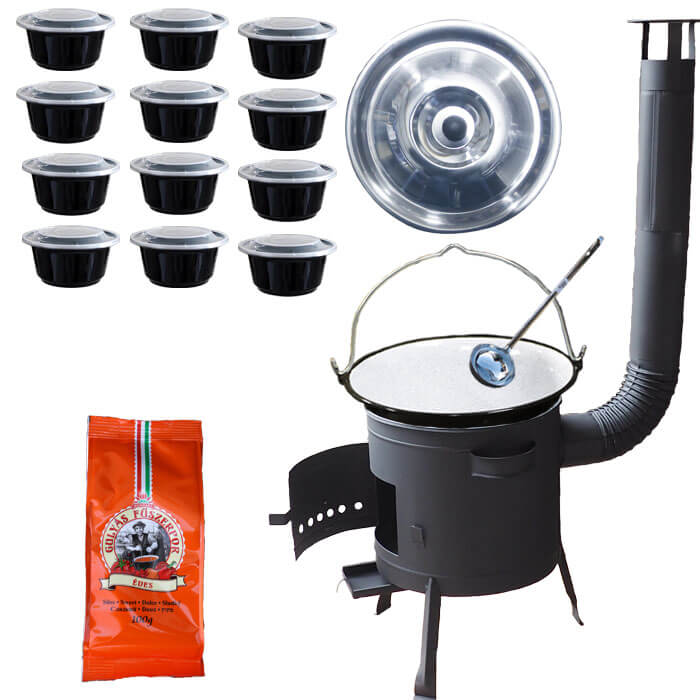 Smaltovaný kotlík 25 L (1,2 mm) + poklice + misky 12 ks + nízká žáruvzdorná kotlina (0,8 mm) 42 PLUS 600