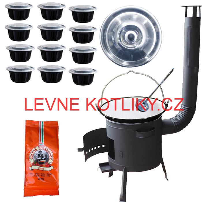 Smaltovaný kotlík 20 L (1,2 mm) + poklice + misky 12 ks + nízká žáruvzdorná kotlina (0,8 mm) 42 PLUS 600