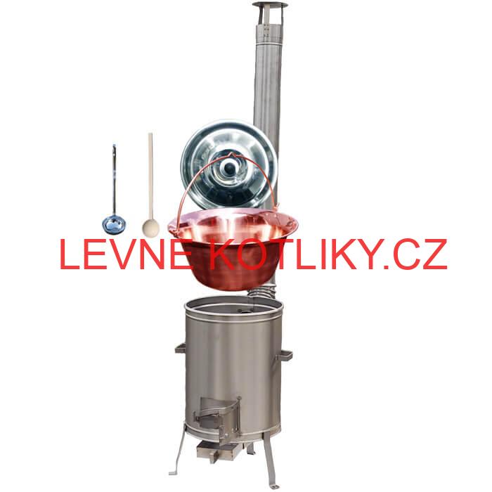 Měděný kotlík 10 L (1,2 mm) + nerezová kotlina 36 cm + vařečka a naběračka LUX