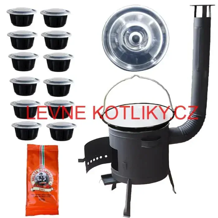 Smaltovaný kotlík 25 L (1,2 mm) + silnostěnná (1,5 mm) žáruvzdorná kotlina BALKY STRONG 42 PLUS 600 + misky 12 ks + paprikové koření na guláš 100 g