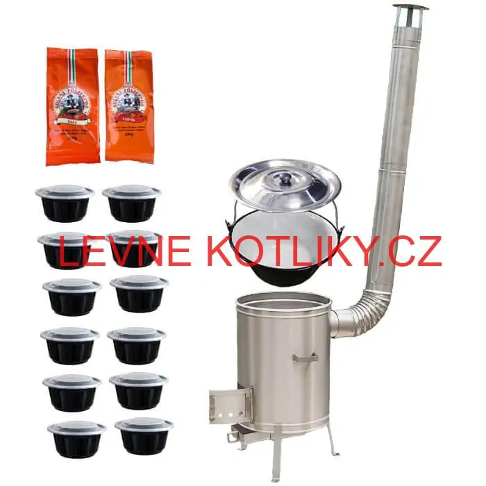 Smaltovaný kotlík 22 L (1,2 mm) + nerezová kotlina 42 cm LUX + misky 12 ks + 2 x pepř na guláš 100 g