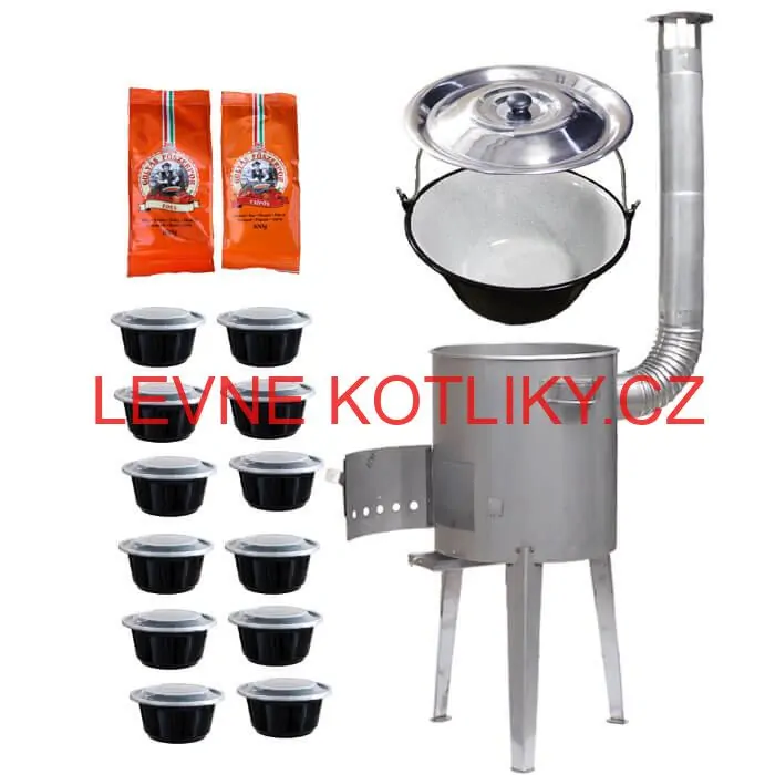 Smaltovaný kotlík 22 L (1,2 mm) + nerezová kotlina 42 cm LUXUS + misky 12 ks + 2 x pepř na guláš 100 g