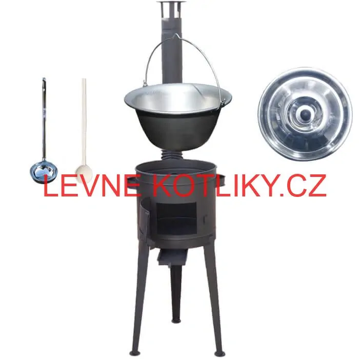 Nerezový kotlík 20 L (1,5 mm) + vysoká žáruvzdorná kotlina (1,5 mm) HODO 42 cm PLUS 600 + vařečka + naběračka