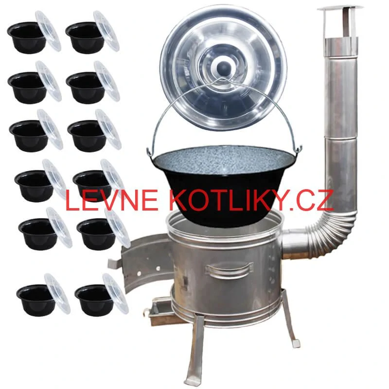 Smaltovaný kotlík 25 L + Nerezová kotlina 42 INOX + misky 12 ks