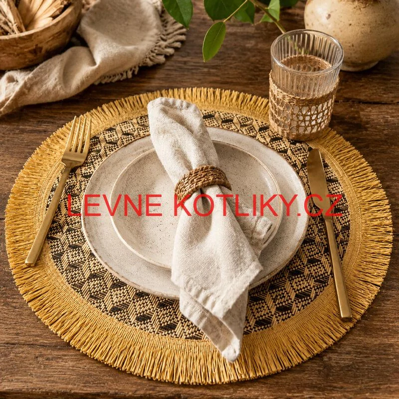 Přírodní podložka pod talíř se třásněmi 37 cm