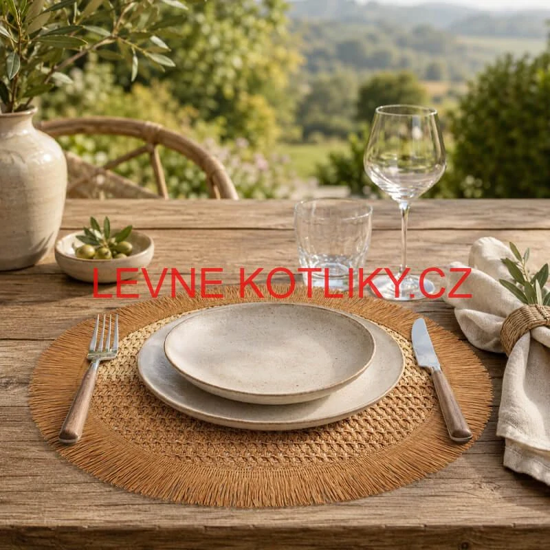 Kulatá přírodní podložka pod talíř se třásněmi 37 cm