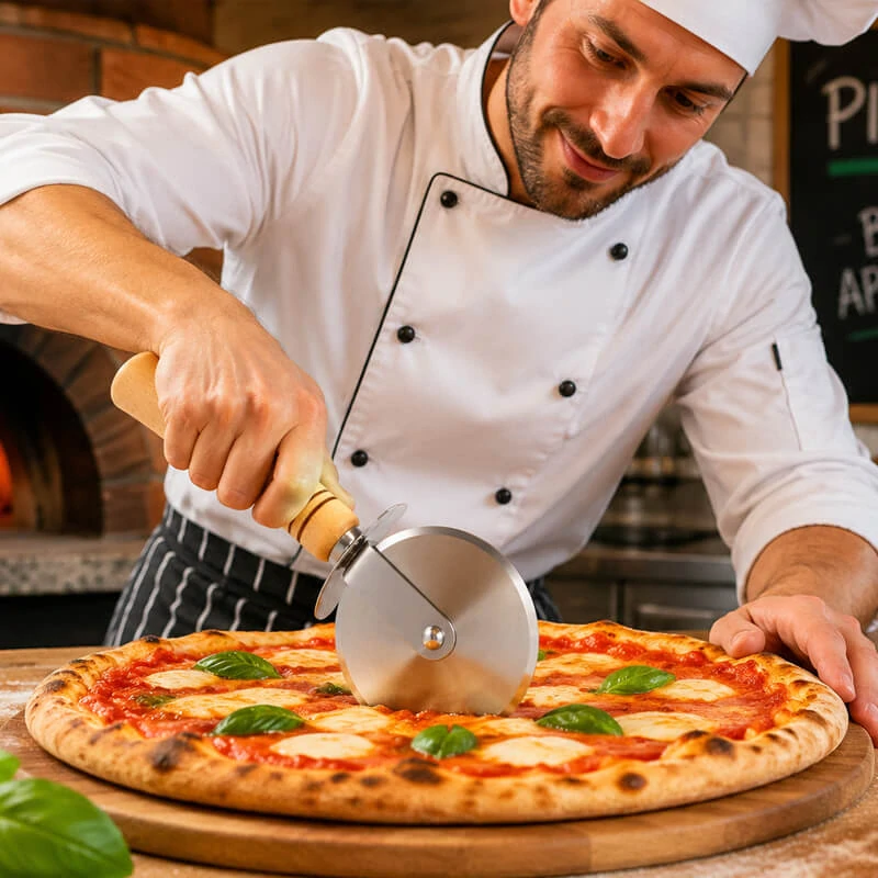 Kráječ na pizzu s dřevěnou rukojetí 22 cm