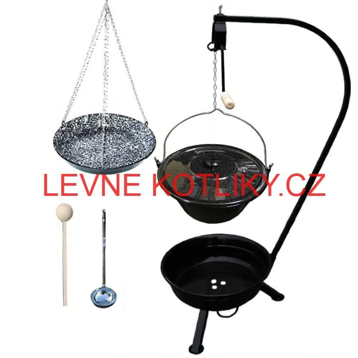 Smaltovaný kotlík 13 L (1,2 mm) + smaltovaná pánev + přenosné ohniště
