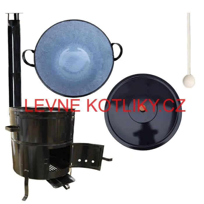 Zabijačkový smaltovaný kotel 80 L + kovová kotlina 58 cm + kouřovod