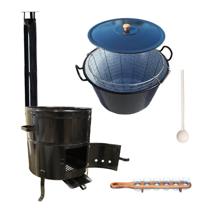 Zabijačkový smaltovaný kotel 100 L + kovová kotlina 60 cm + koš do kotle