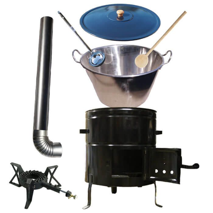 Zabijačkový nerezový kotel 100 L + kovová kotlina 60 cm + litinový hořák