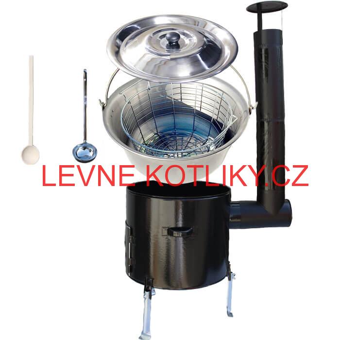 Nerezový kotlík 20 L (1,5 mm) + drátěný koš + smaltovaná kotlina 42 Easy party (SMALT)