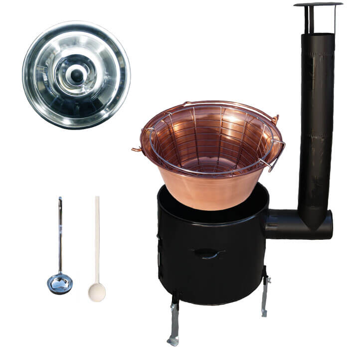 Měděný kotlík 20 L (1,2 mm) + drátěný koš + smaltovaná kotlina 42 Easy party (SMALT)