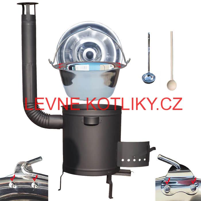 Nerezový kotlík 30 L (0,8 mm) zesílený s nýty + silnostěnná (1,5 mm) a žáruvzdorná kotlina 45 PLUS 600