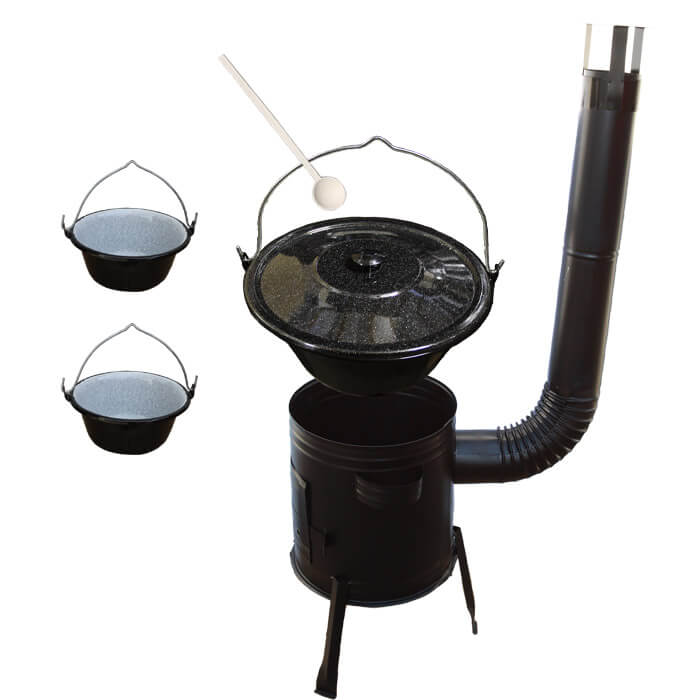 Smaltovaný kotlík 10 L (1,2 mm) + kovová kotlina 31 CLASSIC (KOV) + 2 smaltované servírovací kotlíky 0,8 L