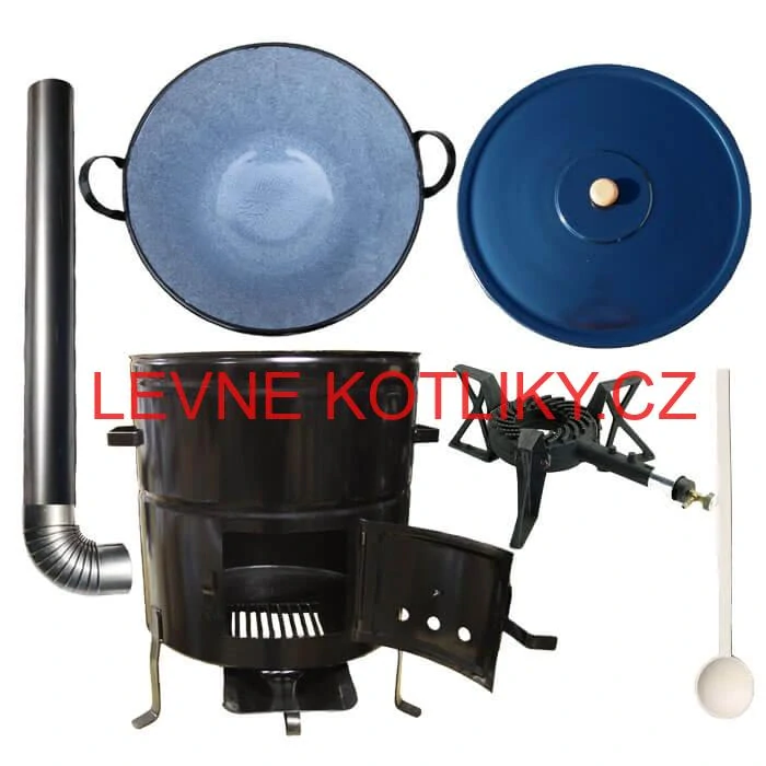 Zabijačkový smaltovaný kotel 60 L + kovová kotlina 53 cm + hořák 7 kW + kouřovod