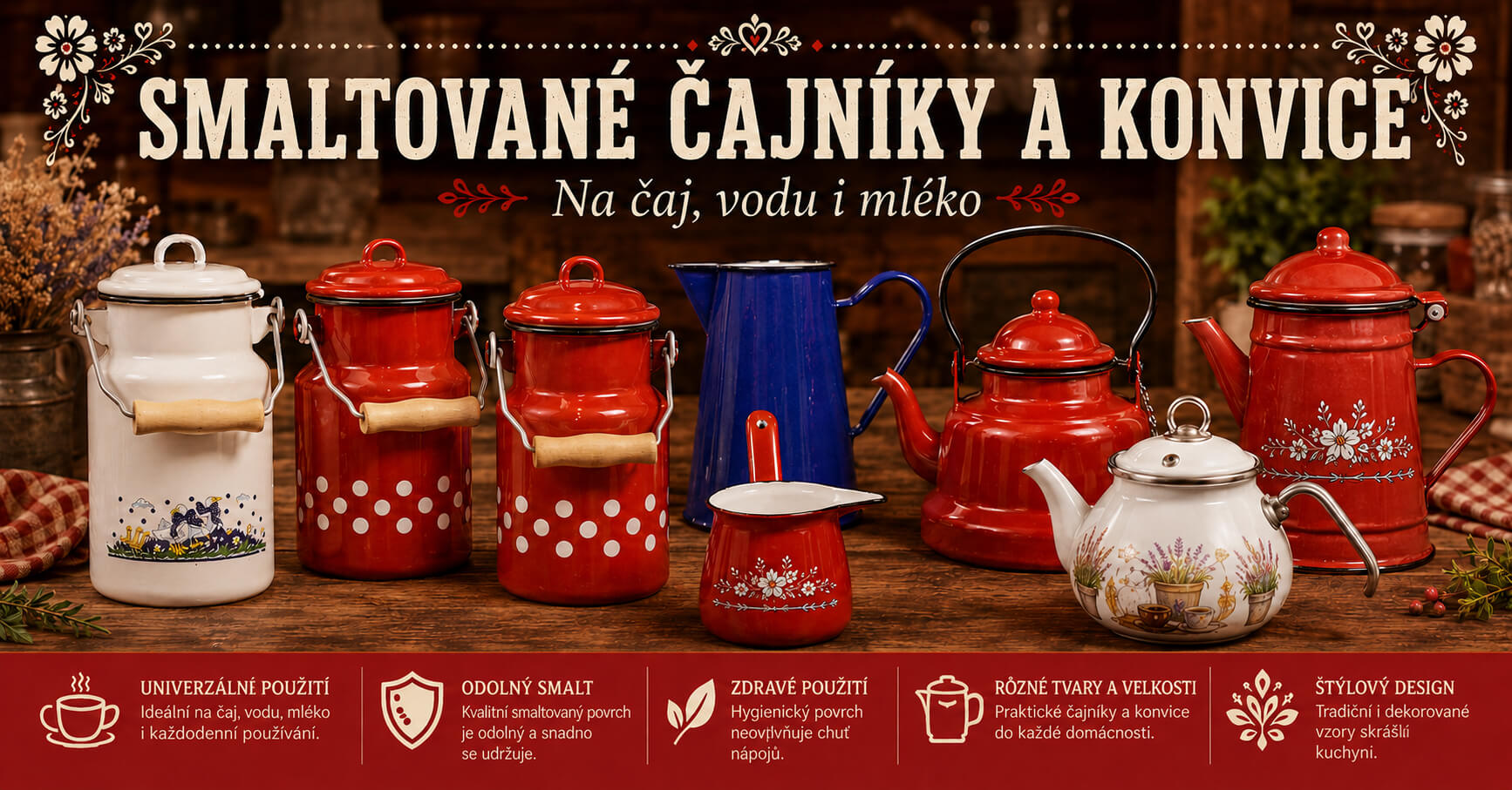 Smaltované čajníky a konvice