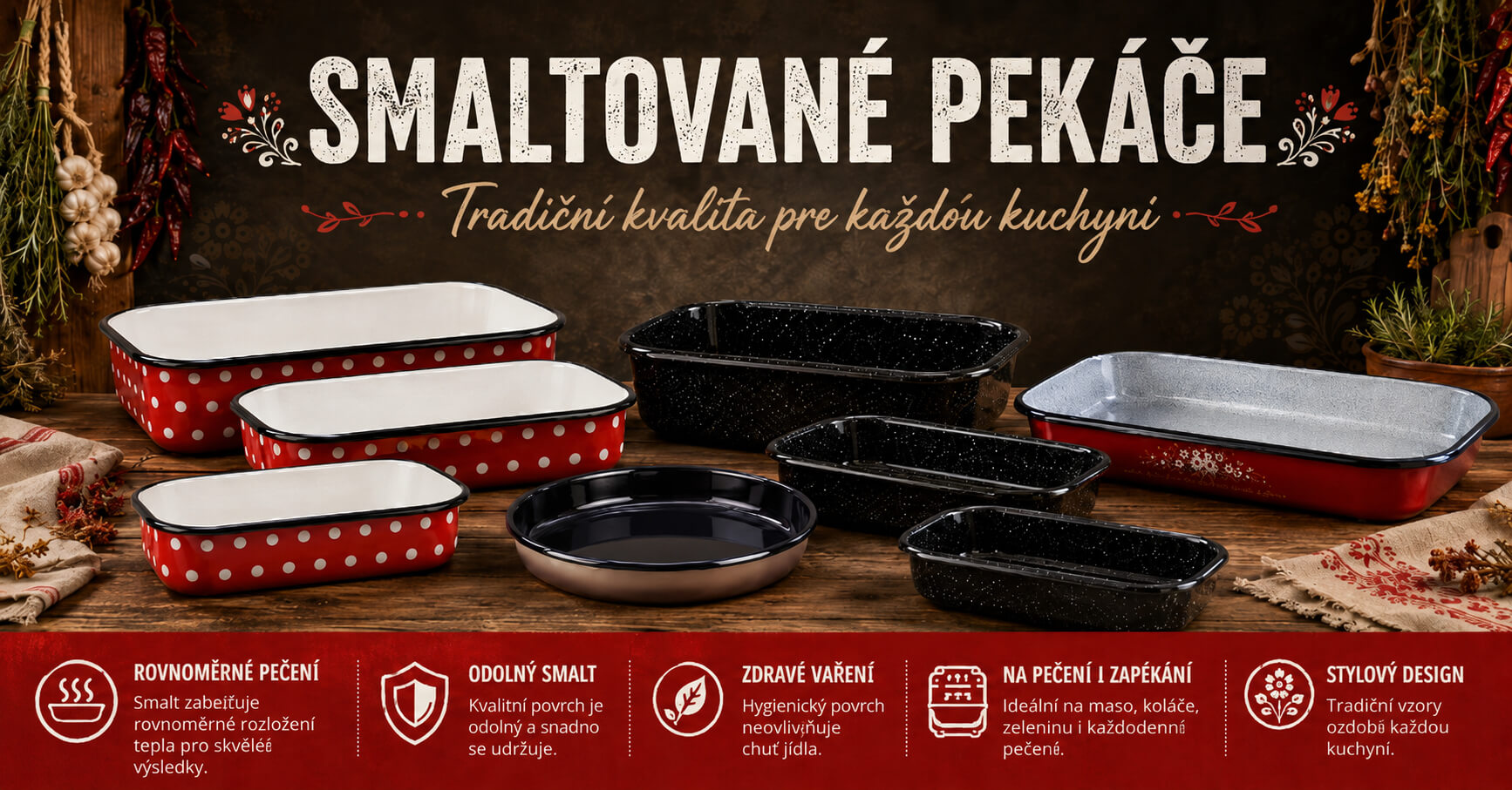 Smaltované pekáče na maso, zeleninu i domácí koláče